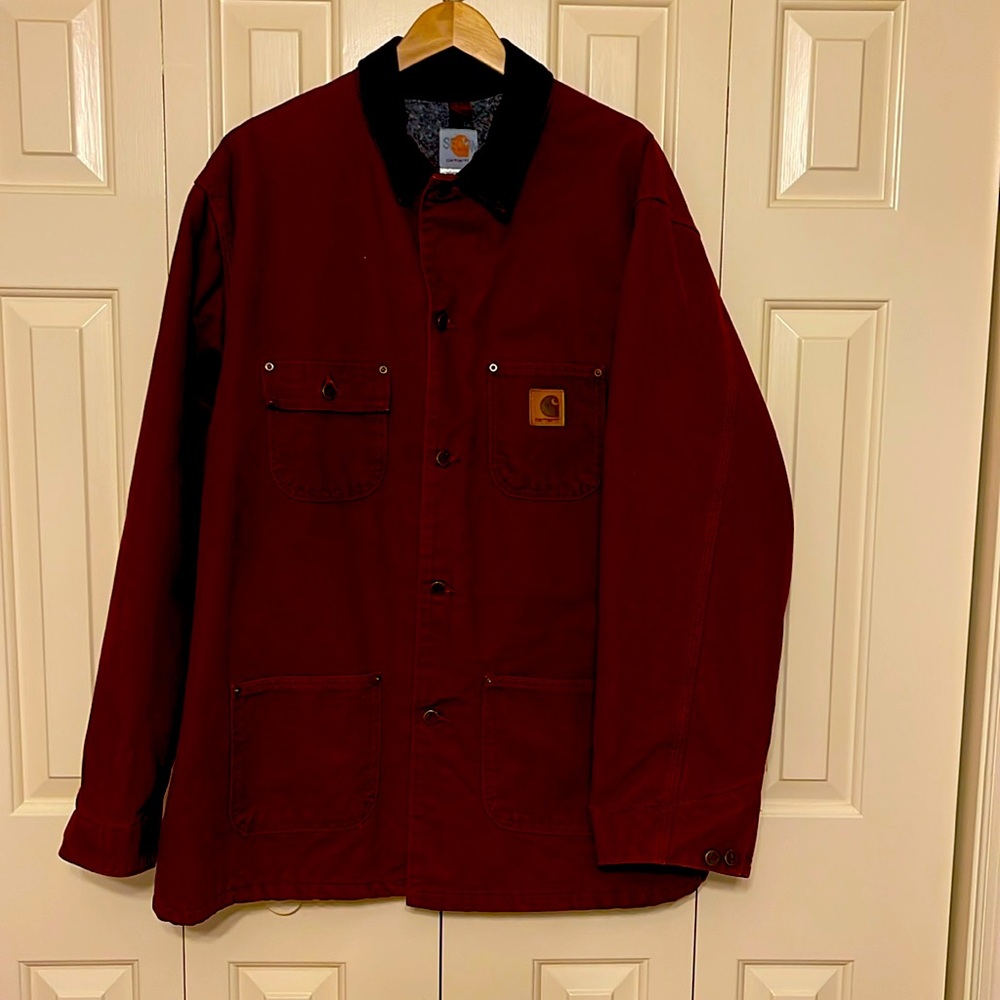 Vintage Carhartt Chore Work Jacket C02 Clay Burgundy Blanket Lined Sz XL Tall